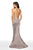 Blush by Alexia Designs - 11726 Plunging V Neck Shimmer Mermaid Gown In Neutral and Silver