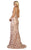 May Queen - RQ7746 Floral Sequined V-Neck Mermaid Gown In Pink and Gold