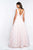 Blush - 5682 V-Neck Beaded Lace Satin Prom Gown In White and Pink