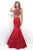 Blush - High Neck Satin Crepe Trumpet Dress 11321 in Red
