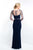 Blush - S2030 Sheer Quarter-Length Sleeves Beaded Sheath Gown In Blue