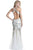 Janique W030  Sequined Long V-Neck Haltered Crisscross Open Back Gown  in White and Gold