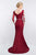 Blush - S2010 Beaded Quarter-Length Sleeves Mermaid Gown In Red