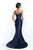 Blush - S2014 Shawl Embellished Off-Shoulder Mermaid Gown In Blue