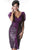 Janique A283 - Puffed Sleeve Sequined Short Dress in Purple