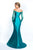 Blush - S2015 Beaded Off-Shoulder Mikado Gown with Sash In Blue and Green