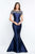 Blush - S2012 Short Sleeves Beaded Mermaid Gown In Blue