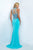 Blush - Embellished High Neck Jersey Sheath Gown 11079 In Blue