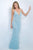 Blush - Sparkling Plunging Long Dress 7005 In Blue