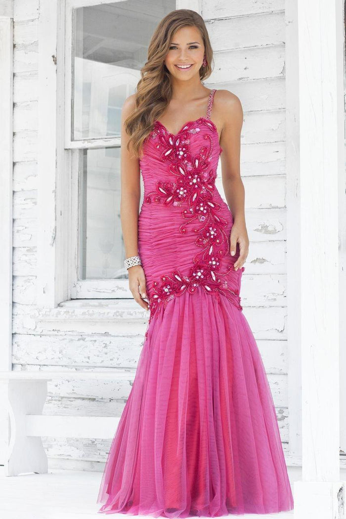 Blush - Floral Embellished Pleated Mermaid Gown 9335 in Pink