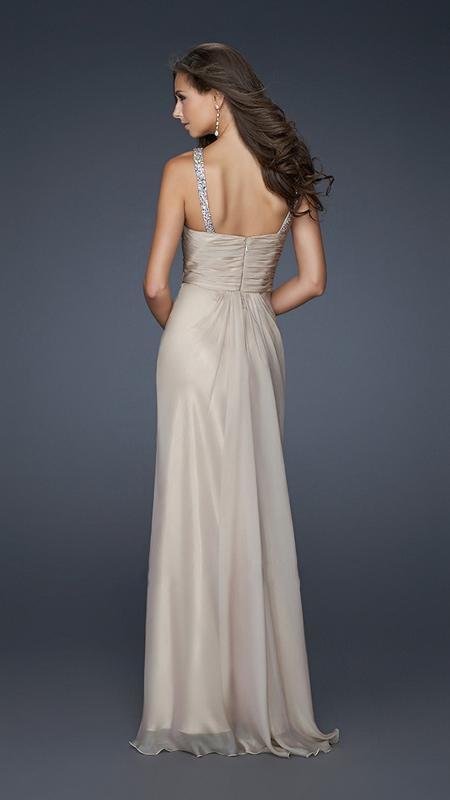 La Femme - 17452 Jewel-Trimmed Halter A-Line Gown In Neutral