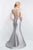 Blush - S2003 Shawl Beaded Cap Sleeves V-neck Mermaid Gown In Silver and Neutral