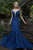 Janique W1711 - Sleeveless Scalloped Deep V Neck Illusion Mermaid Gown in Blue
