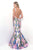Blush - Deep V-Neck Printed Mikado Mermaid Dress 11316 in Pink and Multi-Color