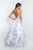 Blush - 5655 Floral Printed Halter Organza Gown with Tulle Overlay In White and Multi-Color