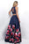 Blush - Floral Print Illusion Mikado A-Line Gown 5610 in Blue and Multi-Color