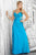 Blush - Sleeveless Pleated Long Gown with Slit 9326 in Blue