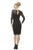 Janique 1341 - Ruched Jersey Dress With Beaded Mesh Long Sleeves in Black