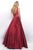 Blush - Impressive V-Neck Illusion Mikado A-Line Gown 7112 in Red