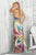 Blush - Multi-Color Printed Long Dress with Slit 9346 In Multi-Color
