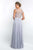 Blush - S2022 Shawl Illusion Jewel Neck Beaded Chiffon Gown In Silver and Neutral