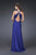 La Femme - Floral Accent Halter Strapped Empire Waist Evening Gown 16564 In Blue