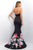 Blush - Two-Piece Floral Halter Neck Satin Mermaid Gown  11137 in Black and Multi-Color