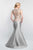 Blush - S2002 Shawl Cap Sleeved Bejeweled Mermaid Gown In Silver and Neutral