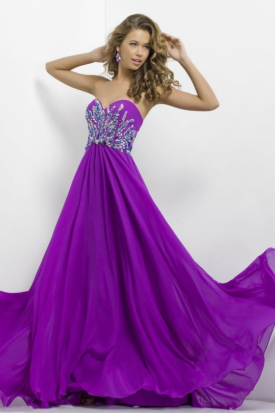 Blush - Strapless Embellished Long Dress 9710 in Purple