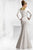 Janique W993 - Bejeweled High Neck Long Sleeved Gown in White