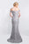 Blush - S2019 Shawl Off-Shoulder Beaded Lace Sheath Gown In Silver