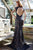 Striking Illusion  Plunging Neckline Long Lace Gown 78450