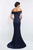 Blush - S2013 Shawl Pleated Off-Shoulder Satin Mermaid Gown In Blue