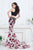 Janique 7517  2 Piece Lace Top Floral Printed Faille Mermaid Gown in Black  and  Floral