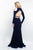 Blush - 11527 Long Sleeve Beaded Cold Shoulder Jersey Prom Dress In Blue