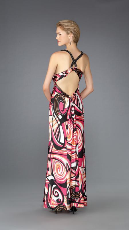 La Femme - Sexy Bejeweled Sweetheart Sheath Dress 13364 in Pink and Print