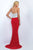 Blush - Rhinestone-Decked Halter Sheath Gown 11013 in Red and Silver