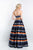Blush - 5659 Strapless Printed Satin Mikado Two Piece Gown In Black and Multi-Color