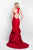Blush - C1059 Halter Mikado Tiered Mermaid Dress In Red