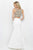 Blush - Scoop Neck Satin Crepe Trumpet Dress 11337 in White and Multi-Color