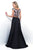 Blush - Two-Piece Floral V-Neck Satin A-Line Dress 11288 in Black and Multi-Color
