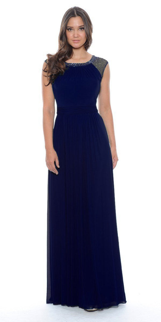 Decode 1.8 - 182423 Sparkling Neckline Jersey Mesh Gown  in Blue