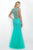 Blush - Embellished Bateau Neck Tulle Gown 11044 in Green