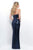 Blush - Two-Piece Sequined Straight Across Neck Sheath Dress 11255 In Blue