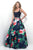 Blush - Seamed Scoop Floral Print A-Line Gown  5627 in Blue and Multi-Color