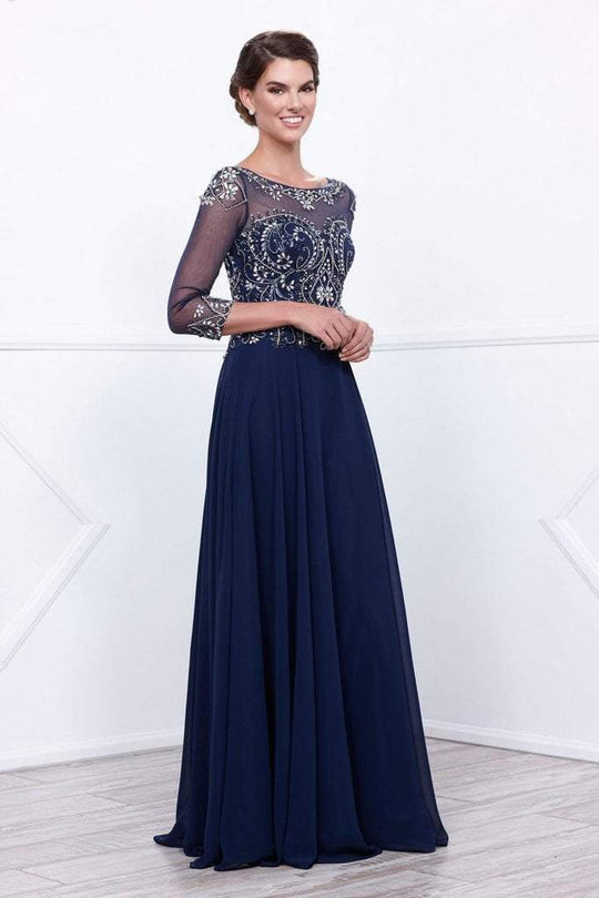 Nox Anabel - 5124 Jeweled Illusion Bateau Neck Dress in Blue
