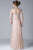 Janique  W034 Long Sleeved Ruched Bodice Lace Gown in Pink