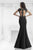 Janique  W975 Cap Sleeves Long Lace and Stretch Crepe Gown in Black