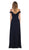 May Queen - MQ1611 Pleated Square A-Line Evening Dress In Blue