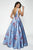 Blush - 11632 Floral Printed Deep V-neck Mikado A-line Dress
